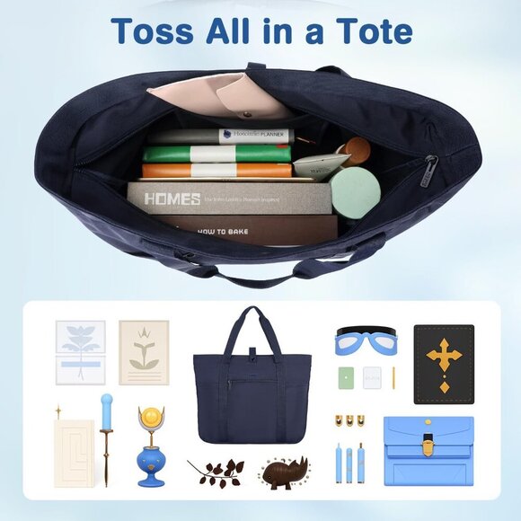 Women Tote Bag Polyester Large Capacity Foldable Travel Work Beach - Picture 2 of 7